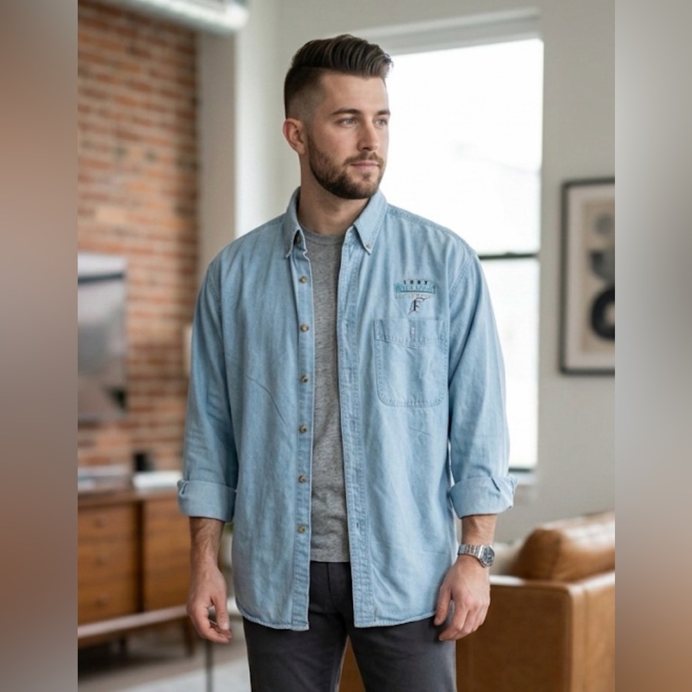 Light Blue Denim Button-Up Shirt K15